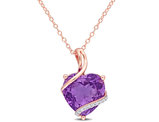 6.50 Carat (ctw) Amethyst Heart Pendant Necklace in Rose Pink Plated Sterling Silver with Chain